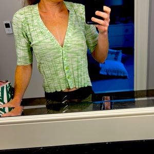 Autumn Cashmere green and white short sleeved button down in size XS